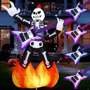 6ft Skeleton Play Guitar Halloween Blow Up Inflatable Decorations with LED Light